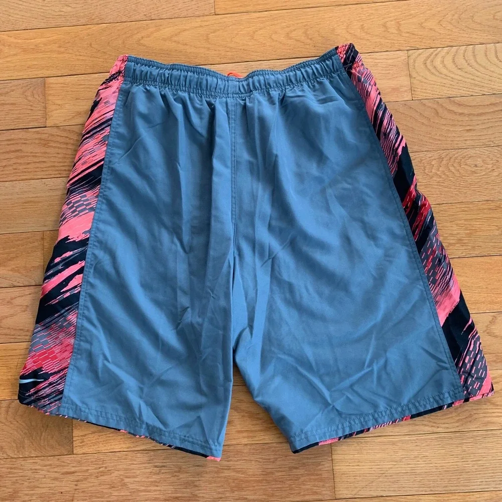 Nike Swim Trunks Mens‎ L Gray Pink Board Shorts Swoosh Swim 80's Vibe
